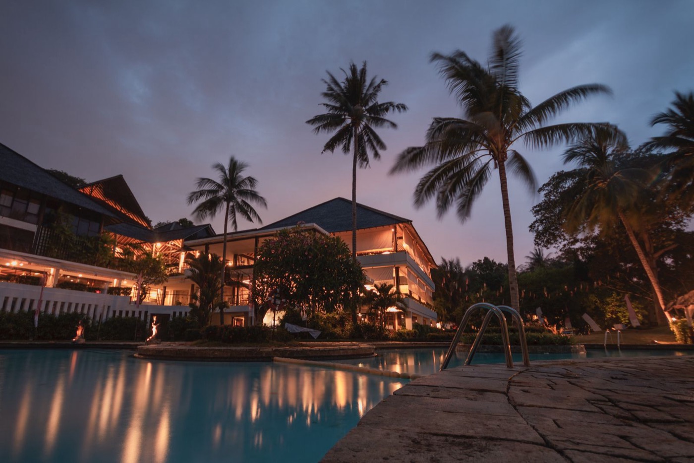 Resort pool at dusk